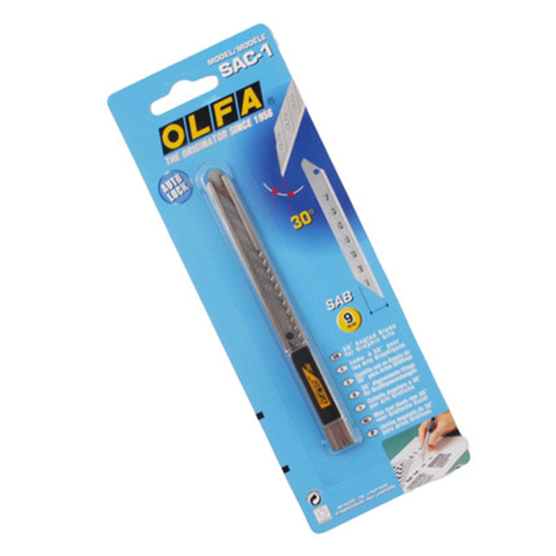 日本OLFA SAC-1不锈钢小型30度角美工刀削笔刀架切割刻刀贴膜专用刀