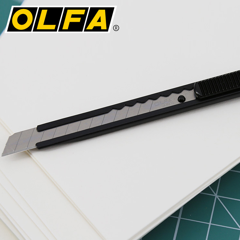 OLFA小型轻便金属握柄美工刀9mm轻便小巧美工刀黑色金属外壳/S刀
